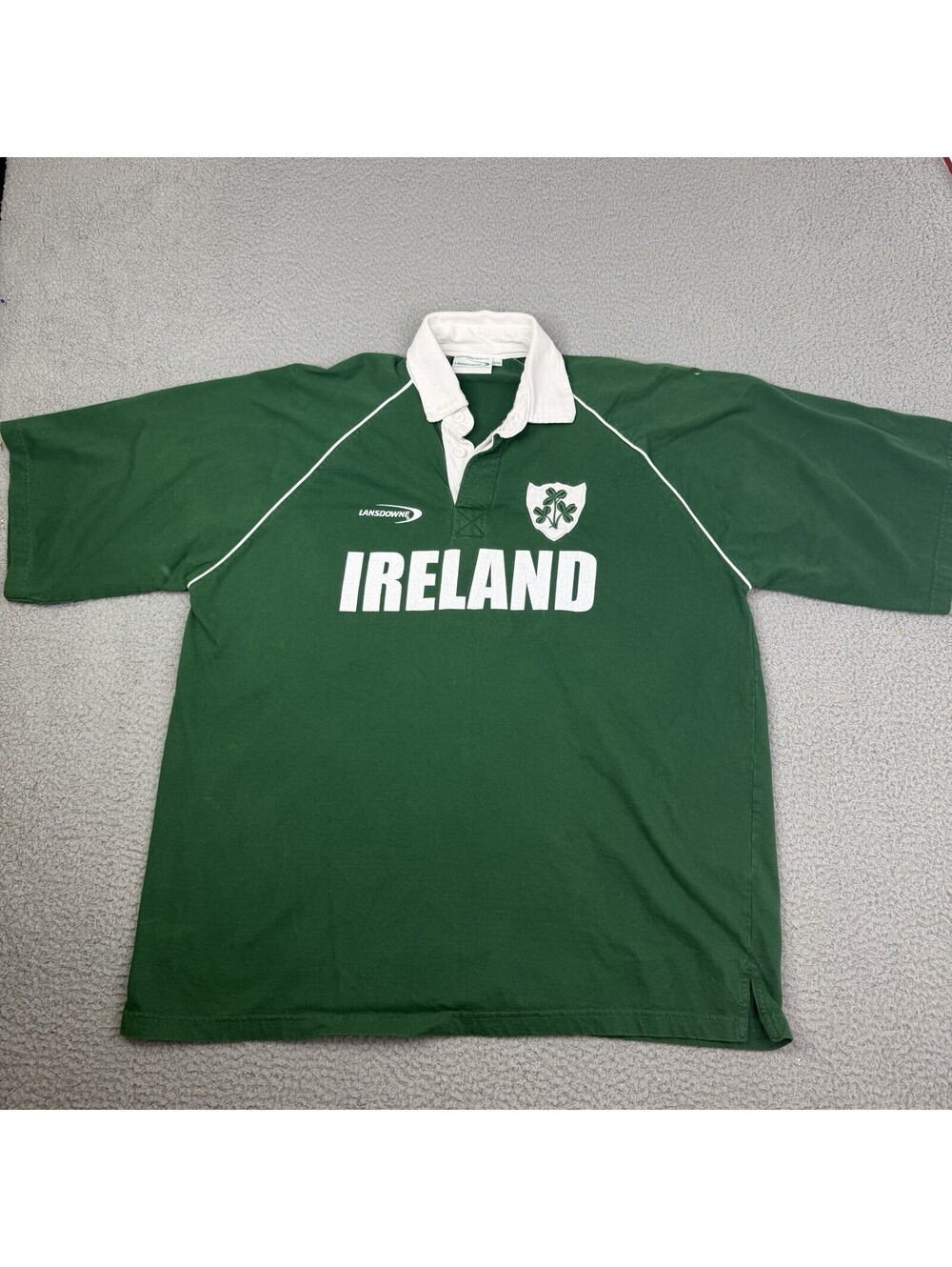 Lansdowne VTG Ireland Rugby Shirt Mens Sz 3XL Green Relaxed Short Sleeve Preppy